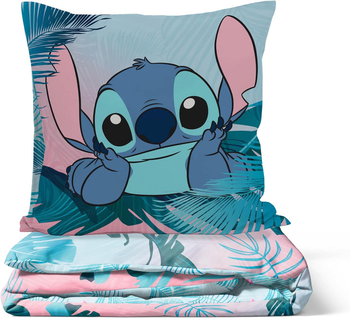 Jay Franco Disney Lilo Und Stitch Blumige Bettwäsche Für Eine Person – Kinderbettwäsche Set Inklusive 80 X 80 Cm Kopfkissenbezug, Maschinenwaschbare Baumwollbettwäsche