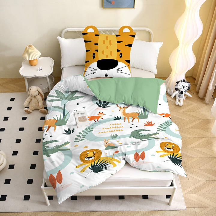 MUSOLEI Bettwäsche 135X200 Mädchen Tier Kinderbettwäsche Mikrofaser 3D Bettwäsche-Set Kinder Bettbezug Mit 1 Kissenbezug 80X80Cm Geschenk Für Kinderzimmer Einzelbett, Löwe Mit Ohren