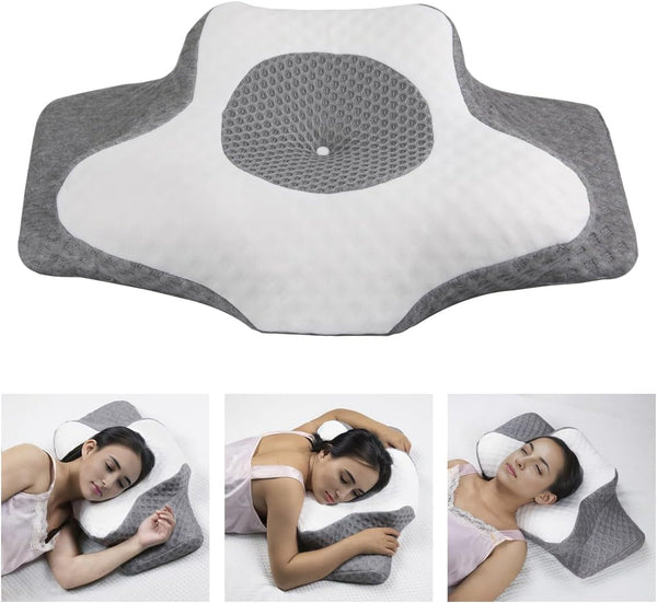 Topmener Pernă ortopedică din spumă de memorie, pernă pentru gât reglabilă, pernă ortopedică ergonomică în formă de fluture pentru susținerea gâtului în timpul somnului, pernă de dormit pentru cei care dorm pe partea dorsală și abdominală