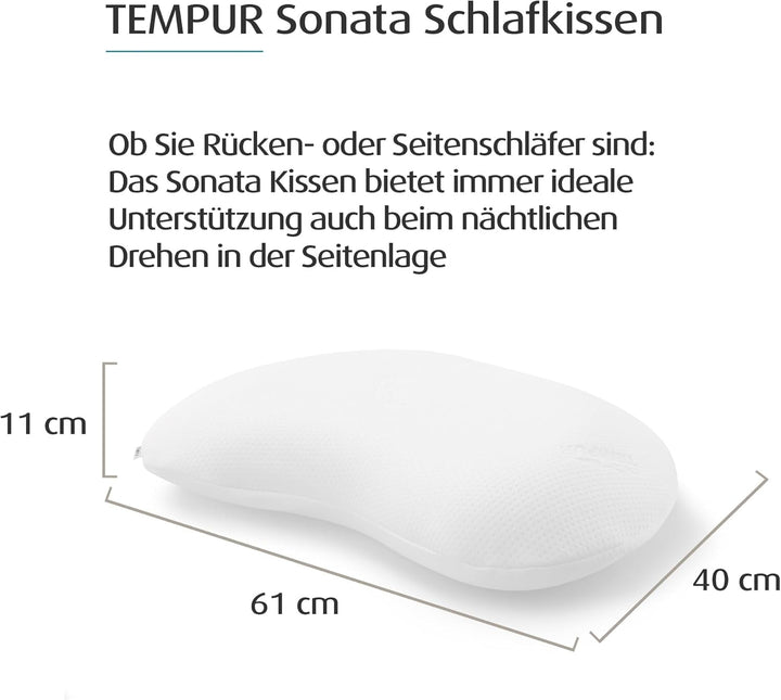 Pernă din spumă cu memorie TEMPUR Sonata, pernă ergonomică de susținere a gâtului pentru dormit pe spate și lateral, fermă, M (61 X 40 X 11 Cm)