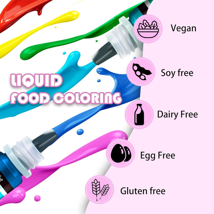 Lebensmittelfarbe - 20 Farben Hoch Konzentriert Flüssig Lebensmittel Farbe Zum Kuchen, Backen, Ostereiern, Getränken - Zuckerfrei Food Coloring Für Fondant, Zuckerguss, Slime, Tortendeko - 10Ml Je