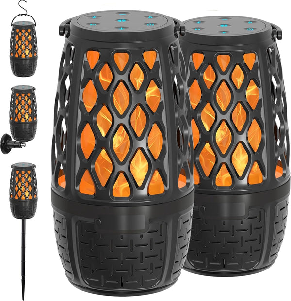 Outdoor Bluetooth Speaker with Light, Decor, Tech Gadget Cool Stuff, Sync up to 100 Wireless Portable Speaker with Wall Mount/Stake/Hook, Waterproof for Patio/Yard/Party/Camping, 2 Pack