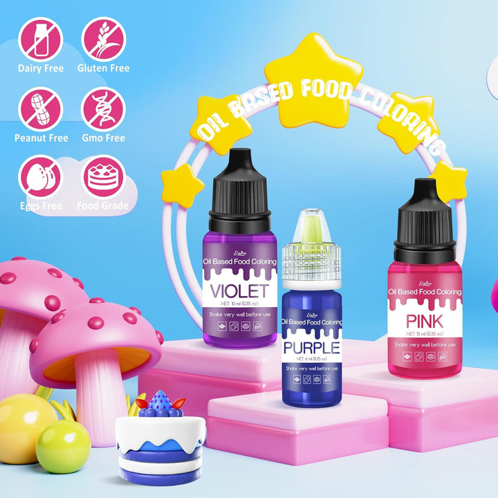 Fettlösliche Lebensmittelfarbe - 10 Farben Ölbasis Lebensmittelfarben Für Schokolade, Süssigkeit, Kuchen, Backen, Macaron - Konzentrierte Food Coloring Für Tortendeko, Buttercream, Fondant - Je 10Ml
