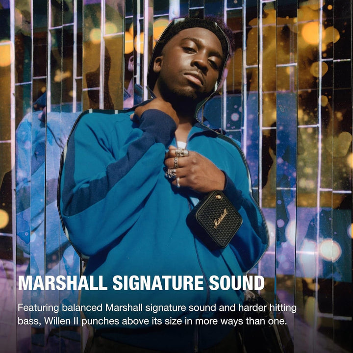 Marshall Willen II Difuzor Bluetooth, fără fir, peste 17+ ore de redare, IP67 rezistent la apă - negru și alamă