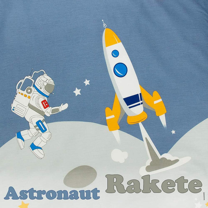 Kinderbettwäsche 135X200 Bettwäsche Für Kinder Jungen Mit Astronaut Und Rakete Muster 100% Baumwolle 80X80Cm Kissenbezug Mit Reißverschluss 2 Teilig Blau