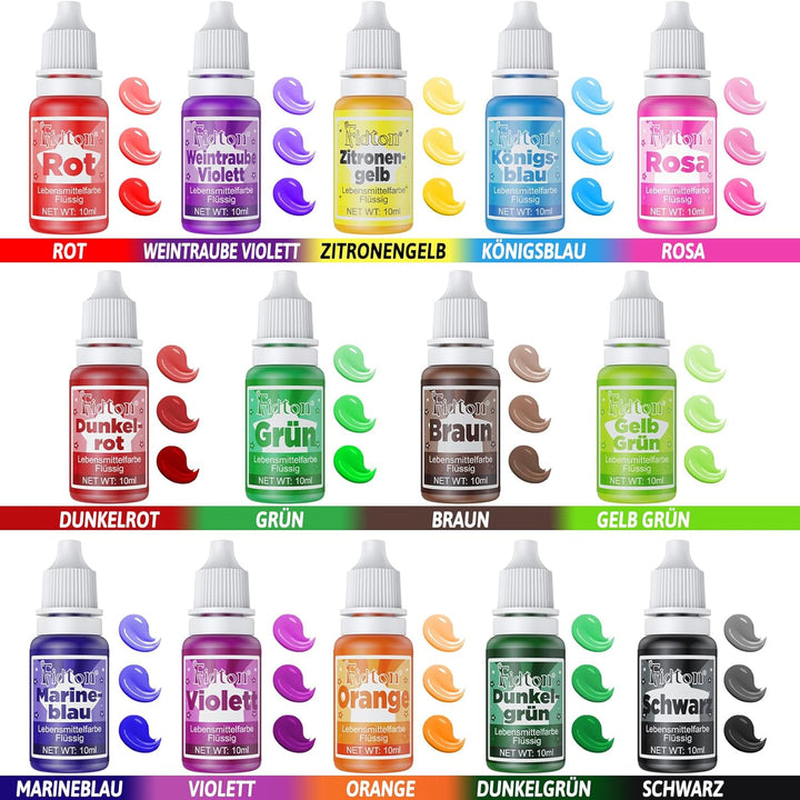 Lebensmittelfarbe Flüssig - Fidton 14 Lebensmittelfarben Vegan Food Coloring, Essbare Tortendeko Kit Für Lebensmittel Farben, Flüssige Lebensmittelfarbe Für Eier Färben, Fondant, Makronen - 10 Ml