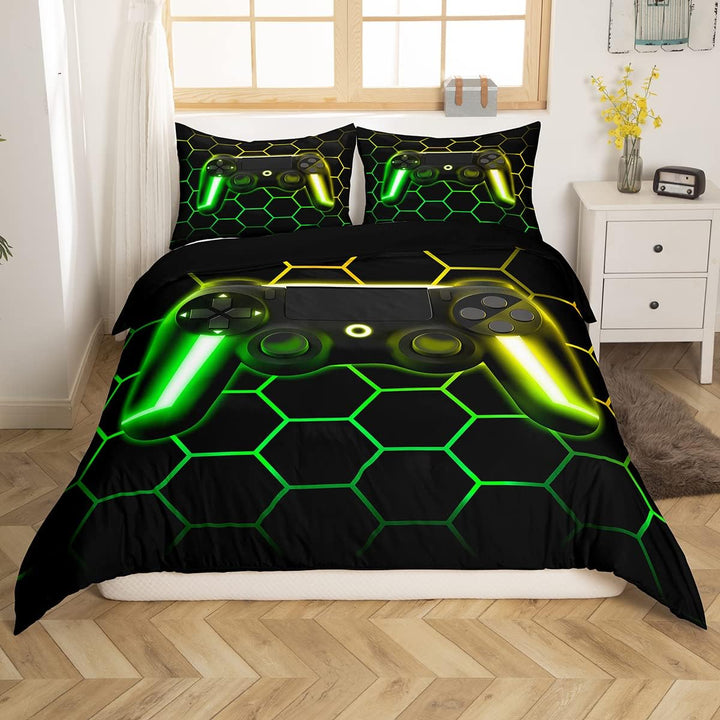 Gamer Bettwäsche Sets Für Jungen 155X220,Gaming Bettbezug Kinder Teens Männer Videospiel Zimmer Dekor Reversible Gaming Tröster Abdeckung Grün Retro Game Controller Bettbezug Weicher Luxus 2 Stücke