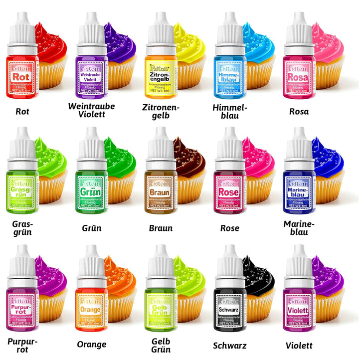 Lebensmittelfarbe Flüssig - Fidton 15 Farben Hochkonzentrierte Essbare Tortendeko Set, Food Coloring Für Ostereierfarben, Fondant, Kochen, Flüssige Lebensmittelfarbe Für Makronen - 6 Ml