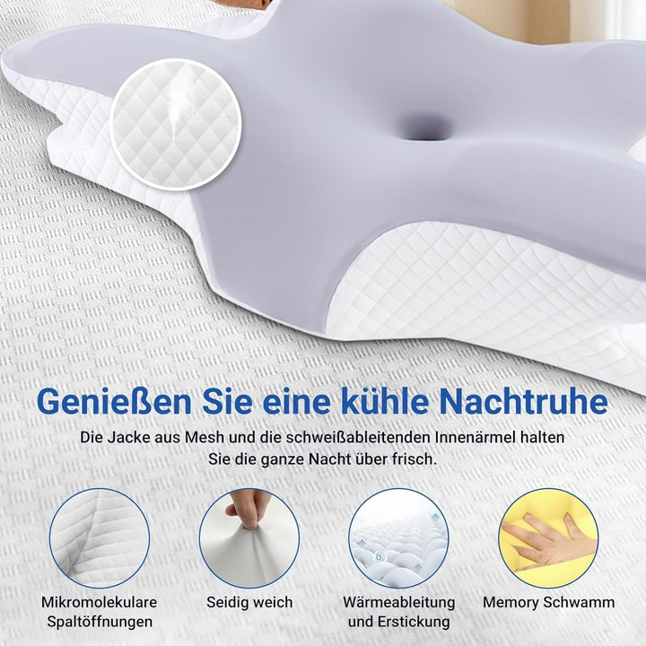 Hothands Pernă din spumă de memorie Pernă ortopedică ergonomică, pernă pentru ameliorarea durerilor laterale, dorsale și abdominale și îmbunătățirea calității somnului, 62X41X13/11Cm