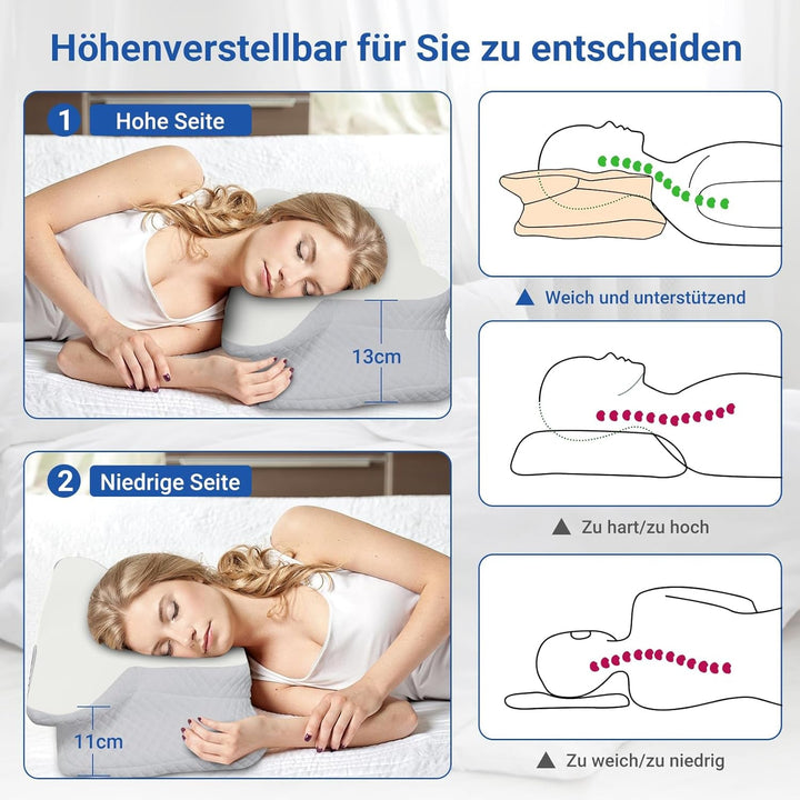 NVKHG Memory Foam Pillow Ergonomic Neck Pillow Head Pillow, Memory Foam Pillow Head Pillow For Side, Back & Stomach Sleeper To Improve Sleep Quality, 60X41X13/11Cm