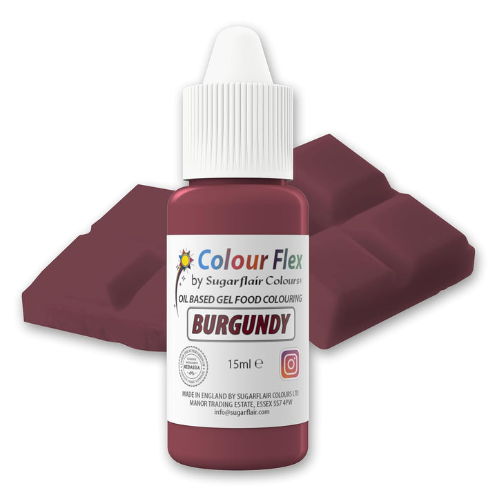 Sugarflair Colourflex Lebensmittelfarbe Auf Ölbasis Burgundy, Flüssige Lebensmittel Farbe Hochkonzentriert, Food Coloring Für Buttercreme, Schokolade, Teige, Fondant, Zuckerguss Und Mehr - 15 Ml