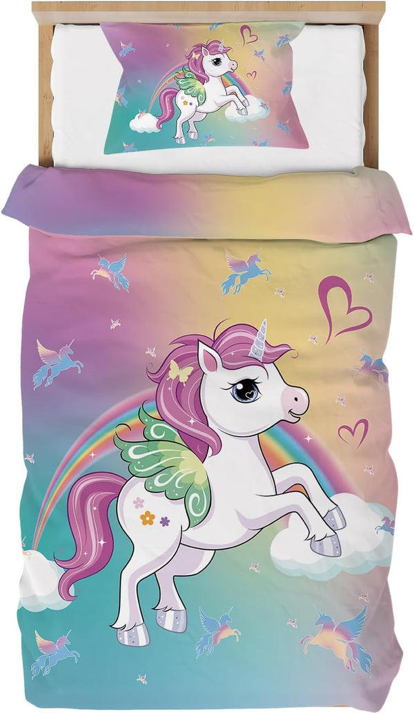 DJDEA Kinderbettwäsche 100X135 Cm Weich Mikrofaser 2-Teiliges Bettwäsche Mädchen Atmungsaktiv Bedrucktes Bettwäsche Einhorn Mit Kissenbezug 40X60Cm
