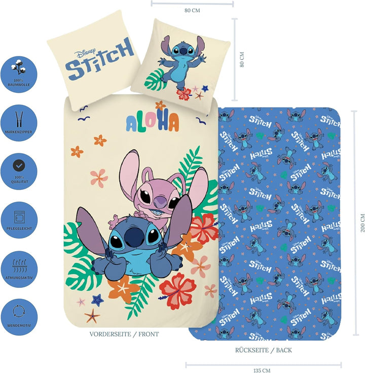 Stitch Bettwäsche Bettbezug 135X200 80X80 Baumwolle · Kinderbettwäsche Teenagerbettwäsche Aloha Stitch & Lilo · 2 Teilig