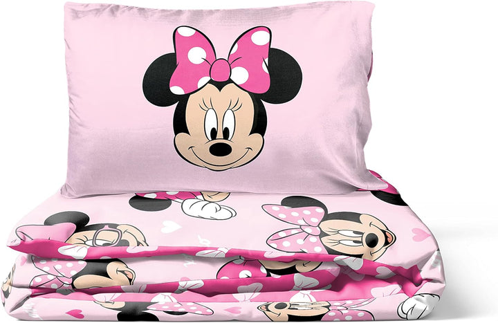 Jay Franco Disney Minnie Hearts & Love 100% Baumwolle Kinderbettwäsche-Set 135X200 Cm Einzelbettgröße - Bettbezug + Kissenbezug 50X70 Cm