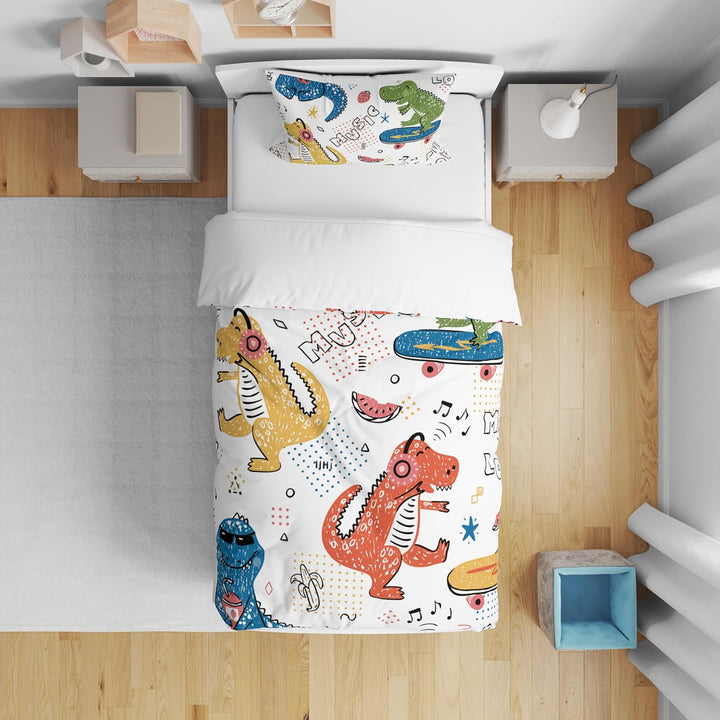 ZTYROLJ Dinosaurier Bettwäsche 135X200Cm Jungen, Bettbezug Mit Reißverschluss, Mikrofaser Bettwäsche Für 1 Person, Kinderbettwäsche Mit Kissenbezug 80X80Cm