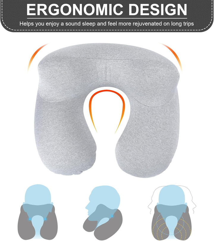 Aiqinu Pernă gonflabilă pentru gât Pernă de călătorie, Compact Quick Neck Pillow gonflabil cu capac de pernă lavabil pentru călătorii cu mașina, avionul, trenul, biroul, familia