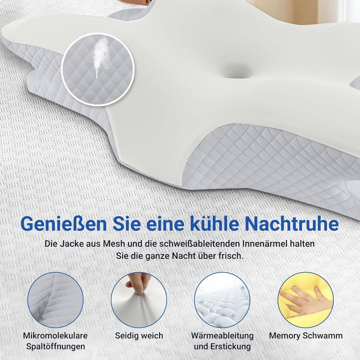 NVKHG Memory Foam Pillow Ergonomic Neck Pillow Head Pillow, Memory Foam Pillow Head Pillow For Side, Back & Stomach Sleeper To Improve Sleep Quality, 60X41X13/11Cm