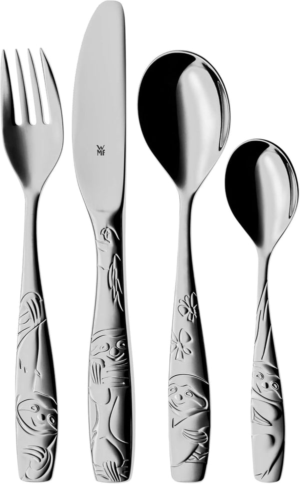 Set de tacâmuri pentru copii WMF Sloth 4 piese, de la 3 ani, Cromargan lustruit, rezistent la spălarea vaselor