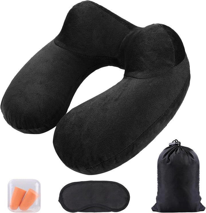 Aiqinu Pernă gonflabilă pentru gât Pernă de călătorie, Compact Quick Neck Pillow gonflabil cu capac de pernă lavabil pentru călătorii cu mașina, avionul, trenul, biroul, familia