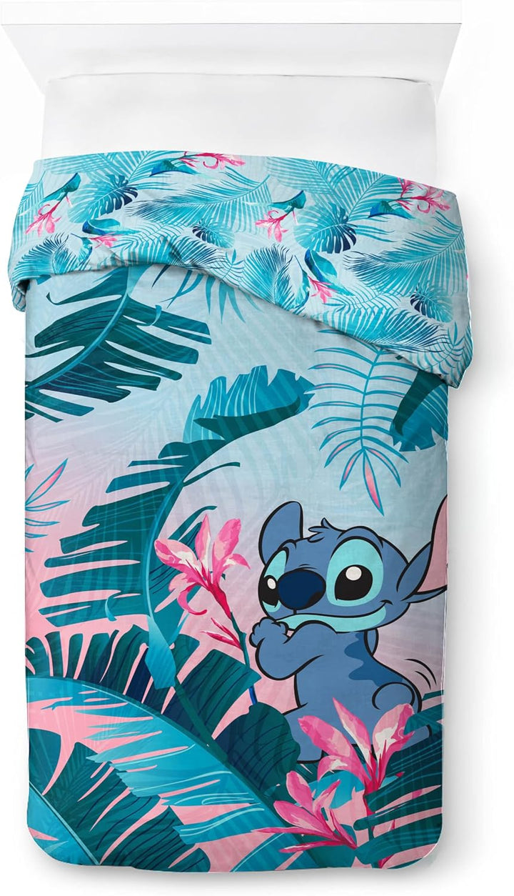 Jay Franco Disney Lilo Und Stitch Blumige Bettwäsche Für Eine Person – Kinderbettwäsche Set Inklusive 80 X 80 Cm Kopfkissenbezug, Maschinenwaschbare Baumwollbettwäsche