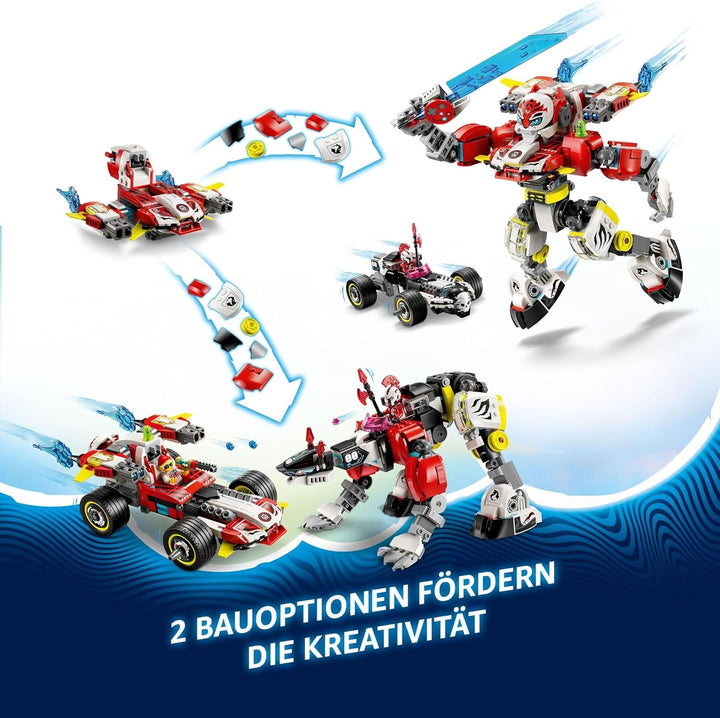 LEGO Dreamzzz Cooper's Tiger Mech și Zero'S Hot Rod Car, mașină de jucărie pentru copii, cadou pentru băieți și fete de la 9 ani, set de joacă 2 în 1 cu Mech și minifigurine 71497
