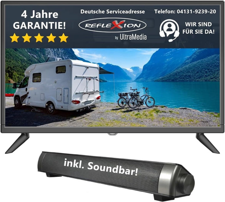 Reflexion Led24Ibt Smart-Tv 24 Zoll Mit Soundbar, Full-Hd, WLAN, Bluetooth, HDMI, USB, CI+, 12V-Kfz-Adapter – Ideal Für Wohnmobile, Wohnwagen, Camper & Boote – Inkl. Fernbedienung