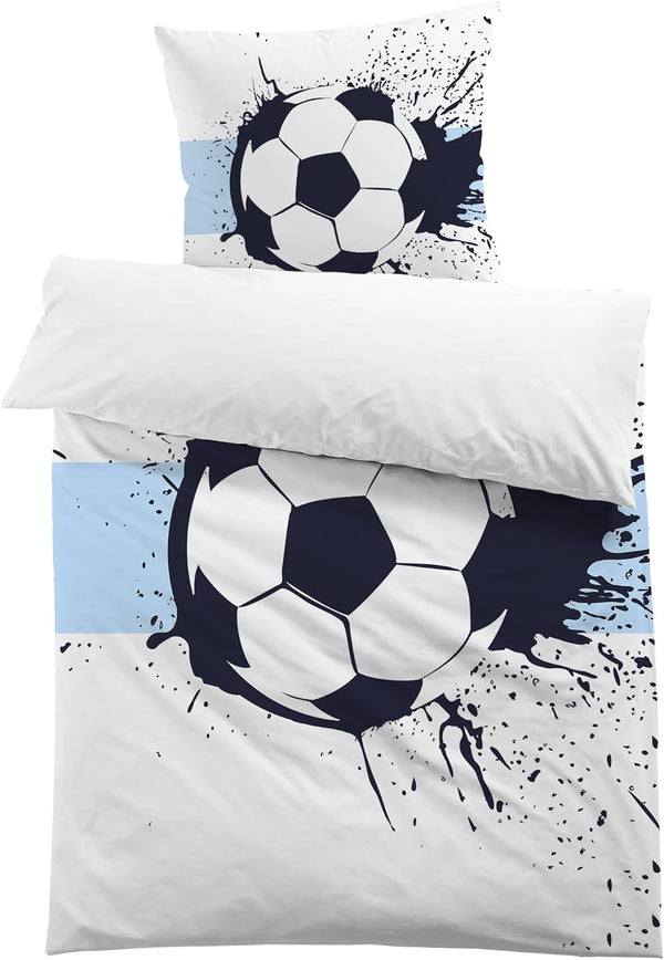 MUSOLEI Fussball Bettwäsche 135X200 Jungen Mikrofaser-Polyester 2-Teilige Kinderbettwäsche Fussball 3D Druck Für Jungen Fußball Bettbezug 135X200 Und 1 Kissenbezug 80X80Cm Kinder, Blau