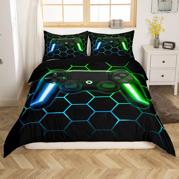 Gamer Bettwäsche Sets Für Jungen 155X220,Gaming Bettbezug Kinder Teens Männer Videospiel Zimmer Dekor Reversible Gaming Tröster Abdeckung Grün Retro Game Controller Bettbezug Weicher Luxus 2 Stücke