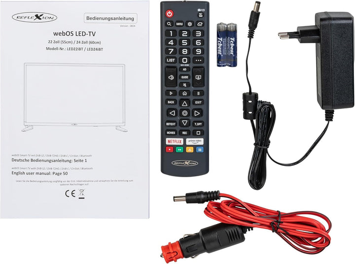 REFLEXION LED22IBT Smart LED Fernseher, LG Weboshub, 55 Cm / 22 Zoll, Wohnwagen/Wohnmobil/Camping/Caravan/Boot/Lkw TV, 12/230 Volt, Full HD, Triple Tuner, DVB-T2HD, DVB-S2, DVB-C, Bluetooth, WLAN