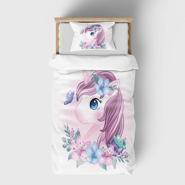 DJDEA Kinderbettwäsche 100X135 Cm Weich Mikrofaser 2-Teiliges Bettwäsche Mädchen Atmungsaktiv Bedrucktes Bettwäsche Einhorn Mit Kissenbezug 40X60Cm