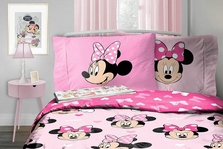 Jay Franco Disney Minnie Hearts & Love 100% Baumwolle Kinderbettwäsche-Set 135X200 Cm Einzelbettgröße - Bettbezug + Kissenbezug 50X70 Cm