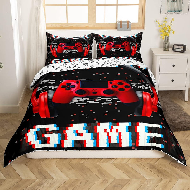 Gamer Bettwäsche Sets Für Jungen 155X220,Gaming Bettbezug Kinder Teens Männer Videospiel Zimmer Dekor Reversible Gaming Tröster Abdeckung Grün Retro Game Controller Bettbezug Weicher Luxus 2 Stücke