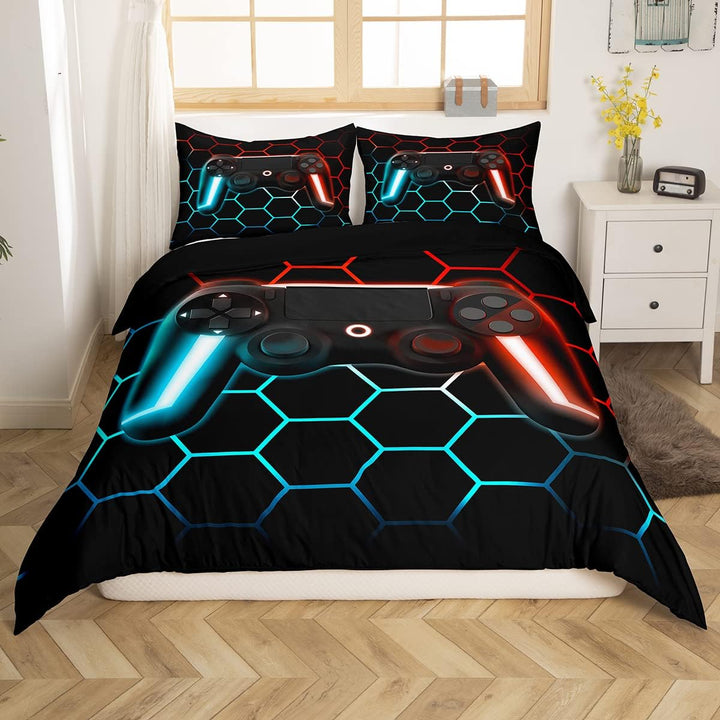 Gamer Bettwäsche Sets Für Jungen 155X220,Gaming Bettbezug Kinder Teens Männer Videospiel Zimmer Dekor Reversible Gaming Tröster Abdeckung Grün Retro Game Controller Bettbezug Weicher Luxus 2 Stücke