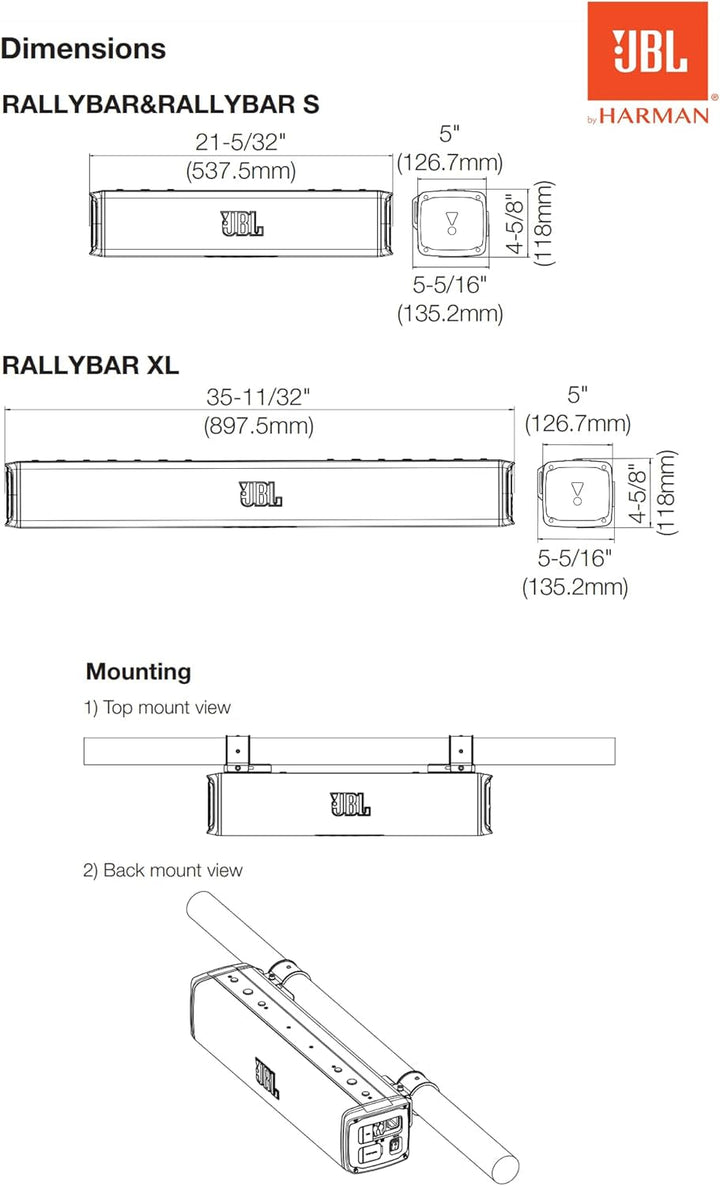 JBL Rallybar XL 35" Universal Outdoor Bluetooth Soundbar Für Fahrzeuge & Boote Mit 14 Lautsprecher Wasserdicht, 300W Rms Verstärker, LED Beleuchtung, Pro Sound Und Innovative Halterung
