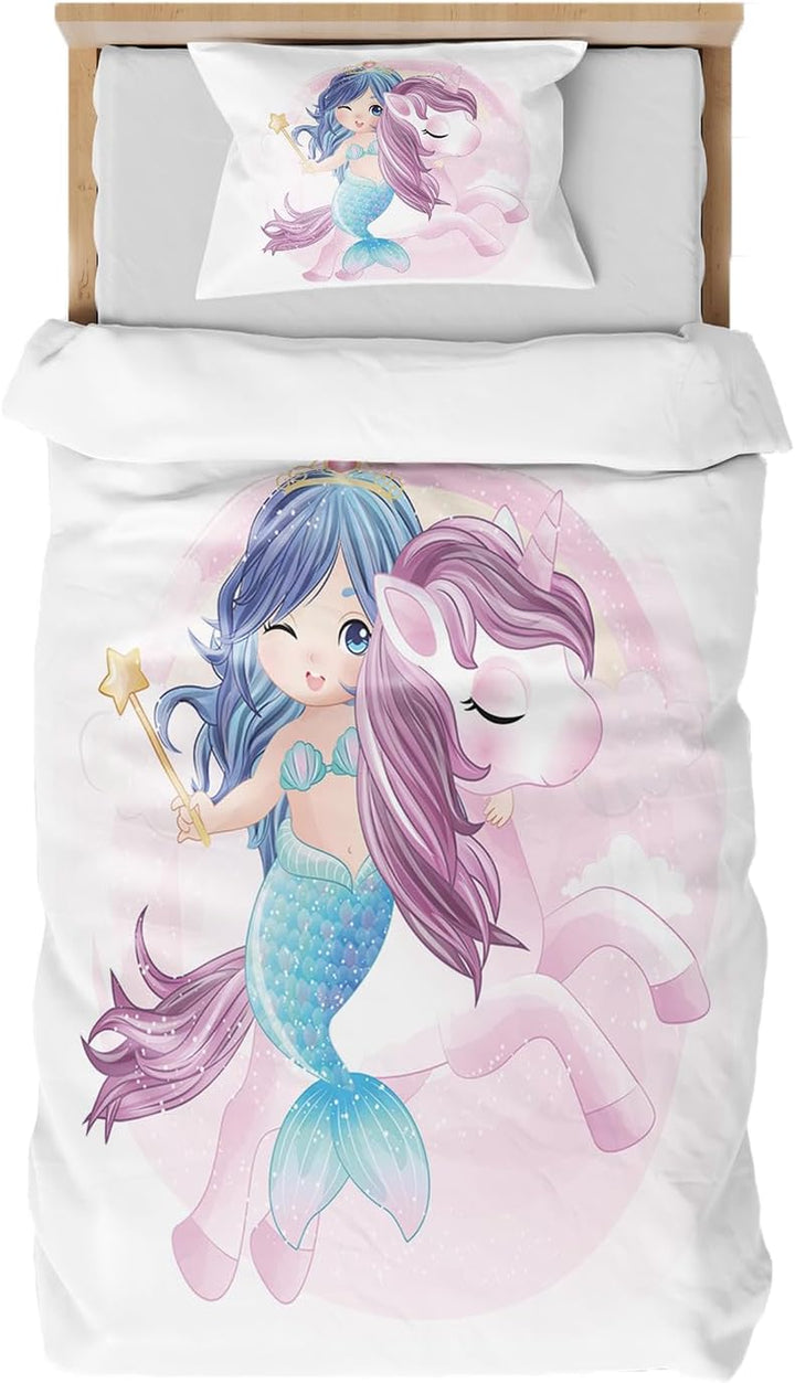 DJDEA Kinderbettwäsche 100X135 Cm Weich Mikrofaser 2-Teiliges Bettwäsche Mädchen Atmungsaktiv Bedrucktes Bettwäsche Einhorn Mit Kissenbezug 40X60Cm