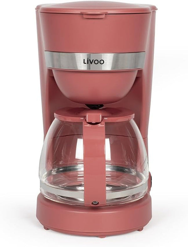 Livoo - Cafetieră electrică DOD200N - 12 cești, capacitate 1,25 L, 750 W, filtru reutilizabil, funcție de menținere la cald, Chilli Red