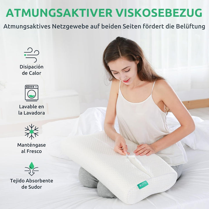 UTTU Memory Foam Sandwich Pillow, Neck Pain Relief Pillow, Ergonomic Neck Pillow, Adjustable Memory Foam Pillow 60X36X12/10Cm