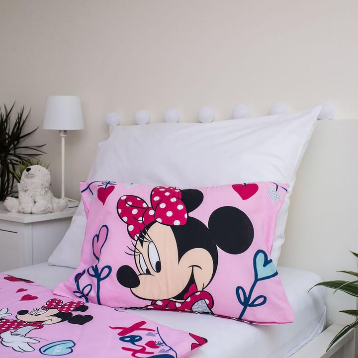 Disney Minnie Maus Pink Baby Bettwäsche Set 100X135 Bettdecke + 40X60 Cm Kopfkissen, 100% Baumwolle Mit Reißverschluss