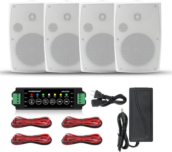 STUDIOFINIX 6,5 Zoll 800W Bluetooth-Lautsprecher Für Den Außenbereich, Wandmontiert (4 Lautsprecher) (Weiß)
