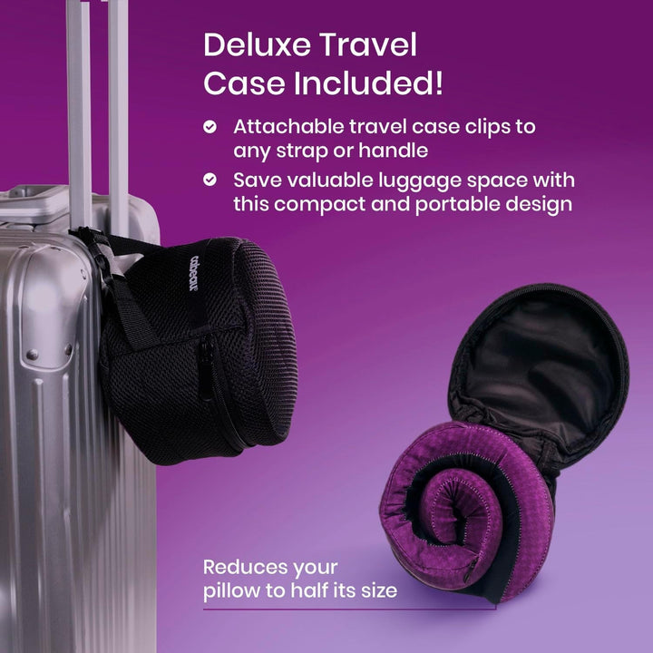 Pernă pentru gât Cabeau pentru călătorii cu zboruri lungi - Evolution Cool - Spumă de memorie de susținere cu deschideri de ventilație - Compact cu geantă de transport (Violet)