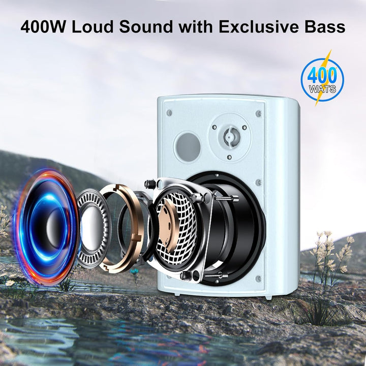 STUDIOFINIX 6,5 Zoll 400 Watt Wasserdicht Außenlautsprecher Outdoor-Lautsprecher 400W/Paar, Heavy Duty ABS Material Für Patio Home Garage Poolside(Weiß)