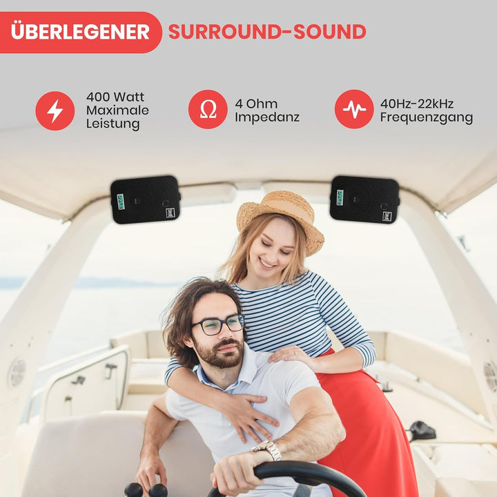 Pyle Outdoor Lautsprecher, Wandlautsprecher – Outdoor Speaker – Wasserdichte Box Outdoor & Indoor 400 Watt, Einfache Installation Als Outdoor Box & Musikbox Innen, Robuste 2Er Set Lautsprecher Boxen