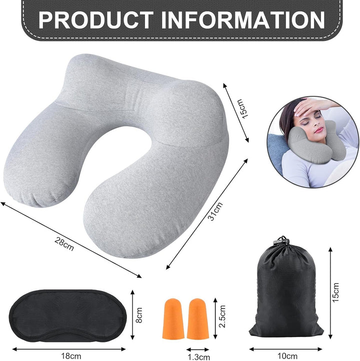 Aiqinu Pernă gonflabilă pentru gât Pernă de călătorie, Compact Quick Neck Pillow gonflabil cu capac de pernă lavabil pentru călătorii cu mașina, avionul, trenul, biroul, familia
