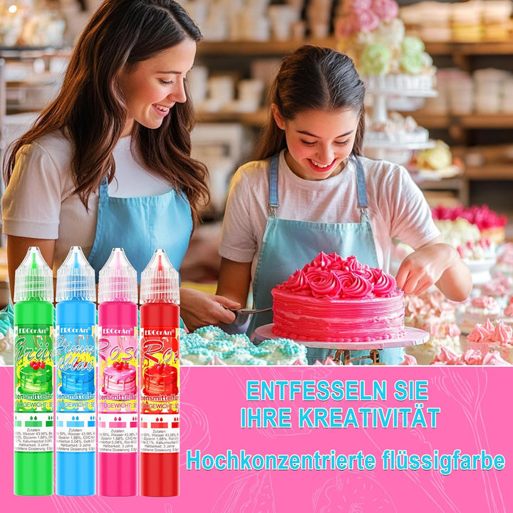 Lebensmittelfarbe - 4 Farben Lebensmittelfarbe Flüssig, Hochkonzentrierten Lebensmittel Farben, Food Coloring Set Für Kuchendekoration, Buttercreme, Macarons, DIY Seifen - 30 Ml Je