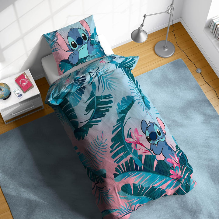 Jay Franco Disney Lilo Und Stitch Blumige Bettwäsche Für Eine Person – Kinderbettwäsche Set Inklusive 50 X 70 Cm Kopfkissenbezug, Maschinenwaschbare Baumwollbettwäsche