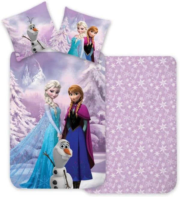 Bettwäsche Eiskönigin, 100 % Baumwolle, Bettbezug Für Kleines Bett, 100 X 135 Cm + Kissenbezug 40 X 60 Cm, Wendbar, Mit Elsa, Anna Und Olaf