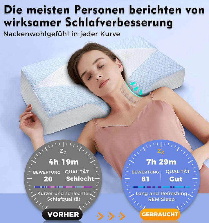 Pernă pentru gât din spumă de memorie Pernă ortopedică ergonomică Pentru dureri de gât și umeri - Pernă de dormit răcoritoare Pentru cei care dorm lateral, pe spate și pe stomac Cu suport pentru gât