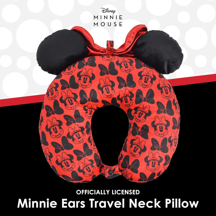 Ful Concept One Disney Minnie Mouse Pernă de gât de călătorie cu urechi 3D și arc pentru avion, mașină și birou, confortabilă și respirabilă, roșu / negru