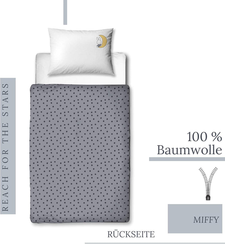 Termana Miffy Babybettwäsche 135X100 Flanell Biber, 1 Kissenbezug 40X60 + 1 Bettbezug 100X135 Cm, Miffy Hase Kinder-Bettwäsche Mädchen & Jungeb