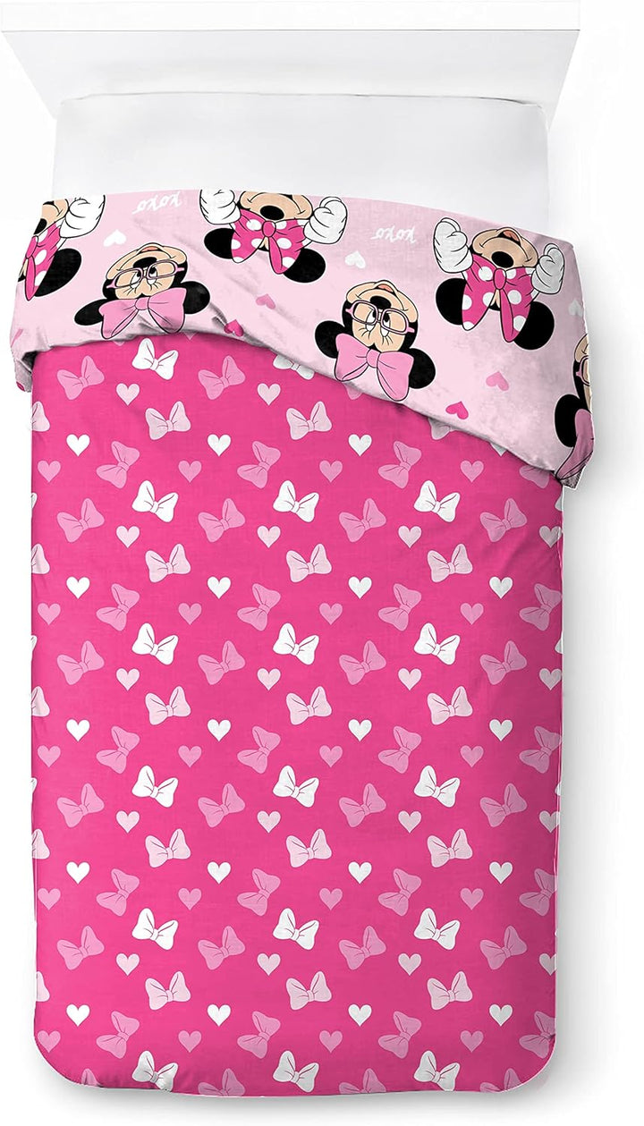 Jay Franco Disney Minnie Hearts & Love 100% Baumwolle Kinderbettwäsche-Set 135X200 Cm Einzelbettgröße - Bettbezug + Kissenbezug 50X70 Cm